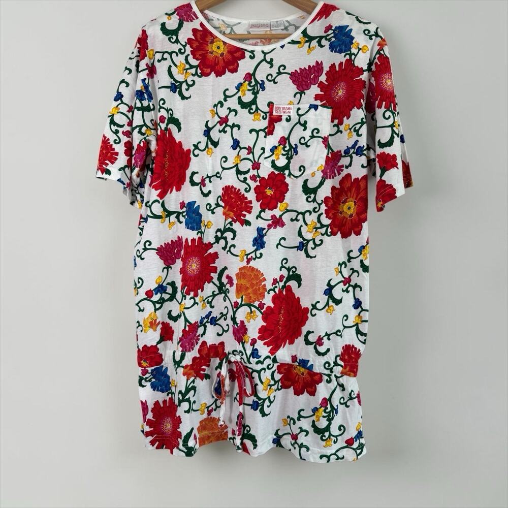 Body Drama Sleepwear Women's Nightgown Shoulder Pads Floral Size M Cotton